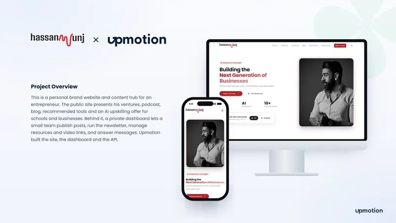 Hassan Munj personal brand website home page on desktop and mobile